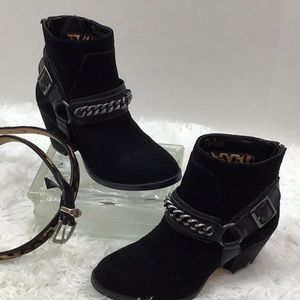 Reba black suede harness booties 7M